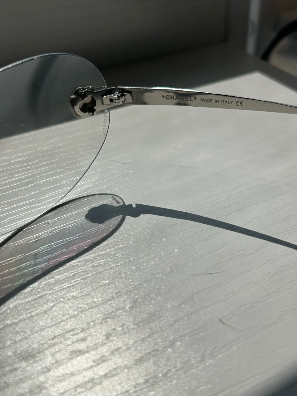 Authentic CHANEL Vintage Y2K Rimless Shield Sunglasses Camellia Gray